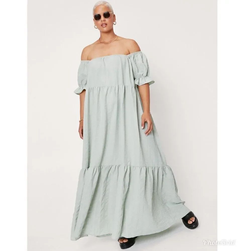 Nasty Gal Plus Size Textured Smock Off The Shoulder Maxi Dress